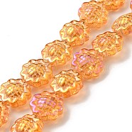 Transparent Electroplate Glass Beads Strands, Rainbow Plated, Sunflower, Dark Orange, 15x9mm, Hole: 1mm, about 44~45pcs/strand, 25.20~25.98 inch(64~66cm)(GLAA-G098-04H)