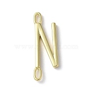 Rack Plating Brass Connector Charms, Cadmium Free & Lead Free, Long-Lasting Plated, Real 18K Gold Plated, Letter N, 28x7.5x1.5mm, Hole: 3x0.8mm(KK-P245-07G-N)