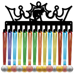 Iron Medal Holder Frame, 14 Hooks Medals Display Hanger Rack, with Screws, Black, Crown, 130x290mm(AJEW-WH0390-065)