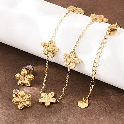 Flower 304 Stainless Steel Necklaces & Stud Earrings Sets for Women, Ion Plating(IP), Real 18K Gold Plated, 12x13mm(SJEW-K003-01G)