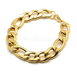 Trendy Men's 304 Stainless Steel Figaro Chain Bracelets, with Lobster Claw Clasps, Mixed Color, 8-1/2 inch(215mm), 13mm(STAS-A028-B019)