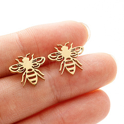 Bees 201 Stainless Steel Stud Earrings, Golden, 12x13mm(FS-WGD71BE-02)