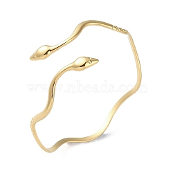 304 Stainless Steel Wavy Open Cuff Bangles, Double Terminal Snake Bangle for Women, Real 18K Gold Plated, 0.2~2.2cm, Inner Diameter: 2-1/4x2-3/8 inch(5.6x6.1cm)(BJEW-G699-01G)