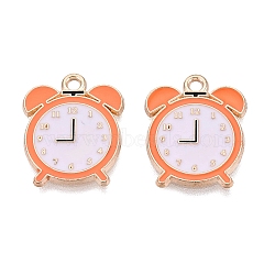 Alloy Enamel Pendants, Clock Charms, Light Gold, Coral, 19.5x16x1mm, Hole: 1.8mm(ENAM-Q004-01KCG-11)