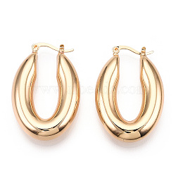 Brass Hoop Earrings, Oval, Real 18K Gold Plated, 39x8.5mm(EJEW-H301-06G)