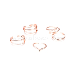 Brass Cuff Toe Rings, Stackable Rings, Mixed Style, Rose Gold, US Size 1 3/4~3(13~14mm), 5pcs/set(RJEW-G100-09RG)