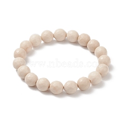 Natural Fossil Bead Stretch Bracelets, Faceted, Round, Inner Diameter: 2 inch~2-1/8 inch(5.2~5.5cm), Bead: 10mm(BJEW-K212-C-015)