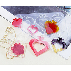 DIY Playing Card Theme Pendants Silicone Molds, Resin Casting Molds, for UV Resin, Epoxy Resin Jewelry Making, Spade, Heart, 115x70x4.5mm, Hole: 1.8mm, Inner Diameter: 25~43x25~43x4.5mm(X-DIY-C076-01B)