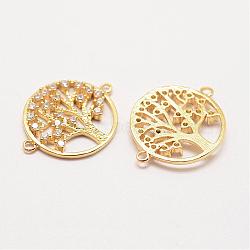 Brass Micro Pave Grade AAA Cubic Zirconia Links, Long-Lasting Plated, Tree of Life, Cadmium Free & Nickel Free & Lead Free, Real 18K Gold Plated, 24x17x2mm, Hole: 1mm(ZIRC-G090-95G-NR)