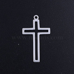 201 Stainless Steel Charms, Cross, Stainless Steel Color, 27.5x16x1mm, Hole: 1.5mm(STAS-T049-T669-1)