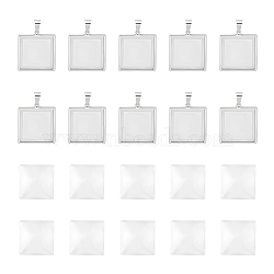 DIY Blank Pendant Making Kit, Including Square 304 Stainless Steel Pendant Cabochon Settings, Glass Cabochons, Stainless Steel Color, 20Pcs/box(DIY-UN0004-93)