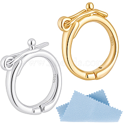 2Pcs 2 Colors 925 Sterling Silver Twister Clasps, Ring, with 1 Sheet Double Sided Suede Fabric Silver Polishing Cloth, Mixed Color, 9x8x2mm, Hole: 6mm, 1pc/color(STER-BBC0009-19)