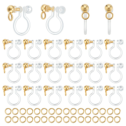 30Pcs 304 Stainless Steel Clip-on Earring Findings, with Plastic Findings & 60Pcs 304 Stainless Steel Jump Rings, Real 18K Gold Plated, 11x11x3mm, Hole: 1.8mm(STAS-UN0051-65)