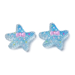 Transparent Epoxy Resin Decoden Cabochons, with Paillettes, Starfish with Bowknot, Deep Sky Blue, 22x22.5x8.5mm(CRES-I030-10A)