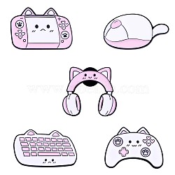 5Pcs 5 Styles Game Handle & Mouse & Keyboard & Handset Enamel Pins, Gold Plated Alloy Badges for Backpack Clothes, Pearl Pink, 15~28x28~30mm, 1Pc/style(JBR082A)