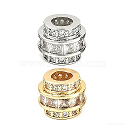 Brass Micro Pave Clear Cubic Zirconia European Beads, Column Large Hole Bead, Long-Lasting Plated, Rack Plating, Lead Free & Cadmium Free, Mixed Color, 10x8mm, Hole: 4mm(KK-B186-19M)