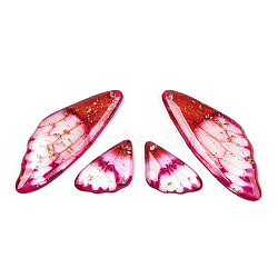 Transparent Resin Wing Earrings Pendants, Wings Charms, Crimson, 39x15x3mm, Hole: 1.2mm, Small wings: 11x19.5x3mm(FIND-TAC0006-59C)