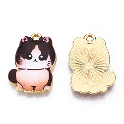 Printed Alloy Pendants, Light Glod, Cat Charms, Coconut Brown, 21x14.5x1.5mm, Hole: 1.4mm(ENAM-N056-198G)