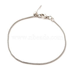 Brass Box Chain Bracelets for Women, Cadmium Free & Lead Free, Stainless Steel Color, 8-7/8 inch(22.5cm)(BJEW-G735-15P)