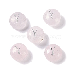 Natural Rose Quartz Beads, Rondelle with Letter, Letter Y, 8.5~9x5~5.5mm, Hole: 1.2mm(G-L524-20Y-01)