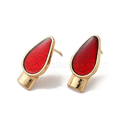 Christmas Candle Alloy Resin Stud Earrings for Women, with 304 Stainless Steel Pin, Cadmium Free & Nickel Free & Lead Free, Red, 18.5x9mm, Pin: 0.8mm(EJEW-E284-05LG)