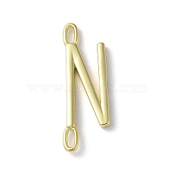 Rack Plating Brass Connector Charms, Cadmium Free & Lead Free, Long-Lasting Plated, Real 18K Gold Plated, Letter N, 28x7.5x1.5mm, Hole: 3x0.8mm(KK-P245-07G-N)