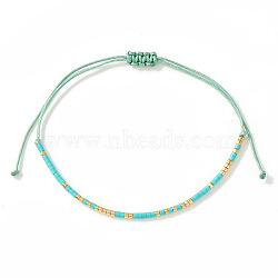 Bohemian Glass Seed Bead Braided Bead Bracelets, Polyester Cord Braided Bracelets for Women, Column, Turquoise, 11.02 inch(28cm)(ML0105-3)