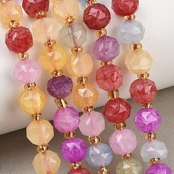 Dyed Imitation Jade Glass Beads Strands, Round, Faceted, Colorful, 7~7.5mm, Hole: 1.4mm, about 42pcs/strand, 13.98''(35.5cm)