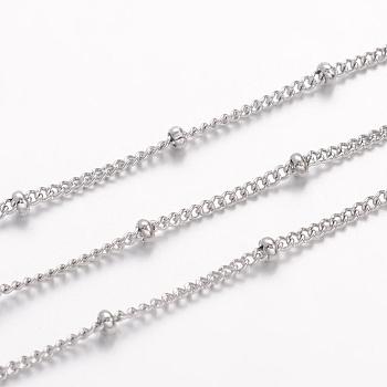 304 Stainless Steel Twisted Chains, Curb Chains, Soldered, Satellite Chains, with Spool, Rondelle Beads, Stainless Steel Color, 1.8x1.4x0.4mm, about 32.8 Feet(10m)/roll