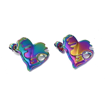Ion Plating(IP) 304 Stainless Steel Heart Stud Earrings for Women, Rainbow Color, 20x19mm, Pin: 0.7mm