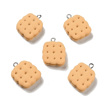 Opaque Resin Pendants, Biscuits Charm, Imitation Food, with Platinum Tone Iron Loops, Wheat, 24x19x7mm, Hole: 2x2.5mm
