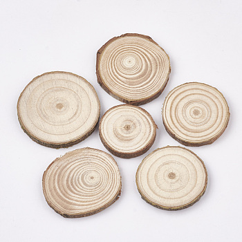 Undyed Unfinished Wooden Cabochons, Wood Slice, Tree Ring, PapayaWhip, 28~42x4~5.5mm
