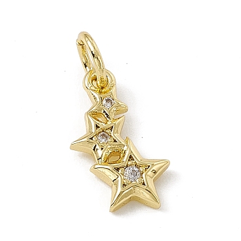 Brass Micro Pave Cubic Zirconia Charms, with Jump Rings, 3-Star Charms, Real 18K Gold Plated, 13x7x1.5mm, Hole: 3.4mm