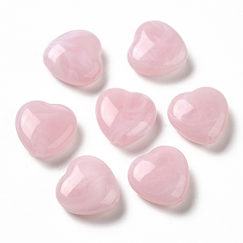 Transparent Acrylic Beads, Two Tone, Heart, Pink, 15x15.5x6.5mm, Hole: 1.4mm, about: 480pcs/500g