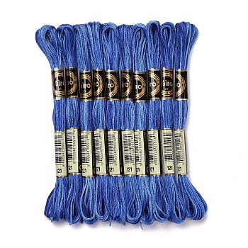 10 Skeins 6-Ply Polyester Embroidery Floss, Cross Stitch Threads, Segment Dyed, Steel Blue, 0.5mm, about 8.75 Yards(8m)/skein