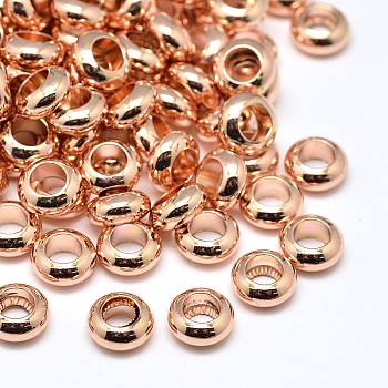 Brass Flat Round Spacer Beads, Rose Gold, 7x3mm, Hole: 3.5mm