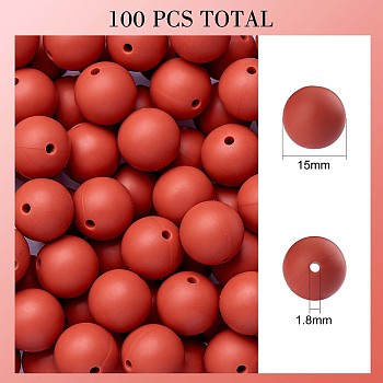 100Pcs Silicone Beads Round Rubber Bead 15MM Loose Spacer Beads for DIY Supplies Jewelry Keychain Making, Chocolate, 15mm
