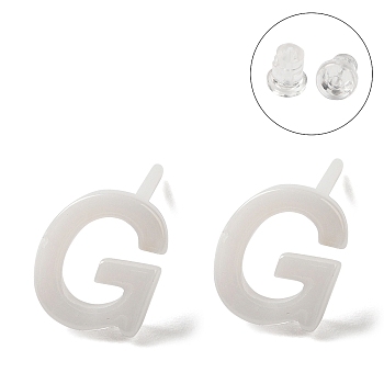 Hypoallergenic Bioceramics Zirconia Ceramic Stud Earrings, No Fading and Nickel Free, Alphabet, Letter G, 7x6mm