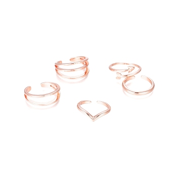 Brass Cuff Toe Rings, Stackable Rings, Mixed Style, Rose Gold, US Size 1 3/4~3(13~14mm), 5pcs/set