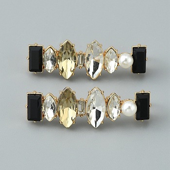 Detachable Alloy Shoe Lace Buckle Clips, Glass Rhinestone Shoe Decoration, Light Gold, 15.5x47x11.5mm, Hole: 5mm