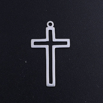 201 Stainless Steel Charms, Cross, Stainless Steel Color, 27.5x16x1mm, Hole: 1.5mm