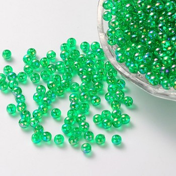 Eco-Friendly Transparent Acrylic Beads, Round, AB Color, Lime Green, 8mm, Hole: 1.5mm, about 2000pcs/500g