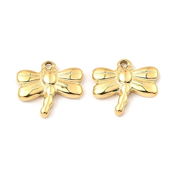 304 Stainless Steel Pendants, Dragonfly Charm, Real 18K Gold Plated, 15.5x17x3mm, Hole: 1.6mm