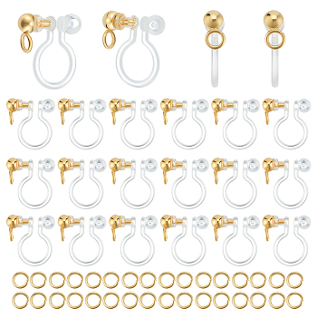 30Pcs 304 Stainless Steel Clip-on Earring Findings, with Plastic Findings & 60Pcs 304 Stainless Steel Jump Rings, Real 18K Gold Plated, 11x11x3mm, Hole: 1.8mm
