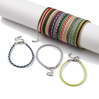 Polyester Cord Braided Bracelet Makings, with Stainless Steel Claw Lobster Clasps, Brass Findings, Long-Lasting Plated, Mixed Color, 7-3/8 inch(18.8cm)