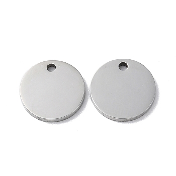 Non-Tarnish 304 Stainless Steel Charms, Stamping Blank Tag, Flat Round Charm, Stainless Steel Color, 12x1.3mm, Hole: 1.6mm