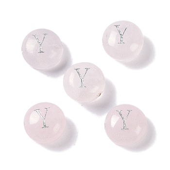 Natural Rose Quartz Beads, Rondelle with Letter, Letter Y, 8.5~9x5~5.5mm, Hole: 1.2mm