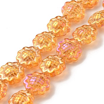 Transparent Electroplate Glass Beads Strands, Rainbow Plated, Sunflower, Dark Orange, 15x9mm, Hole: 1mm, about 44~45pcs/strand, 25.20~25.98 inch(64~66cm)