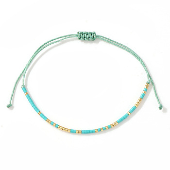 Bohemian Glass Seed Bead Braided Bead Bracelets, Polyester Cord Braided Bracelets for Women, Column, Turquoise, 11.02 inch(28cm)
