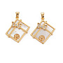 Real 18K Gold Plated Seashell Color Brass+Cubic Zirconia Peg Bails(KK-S356-636-NF)